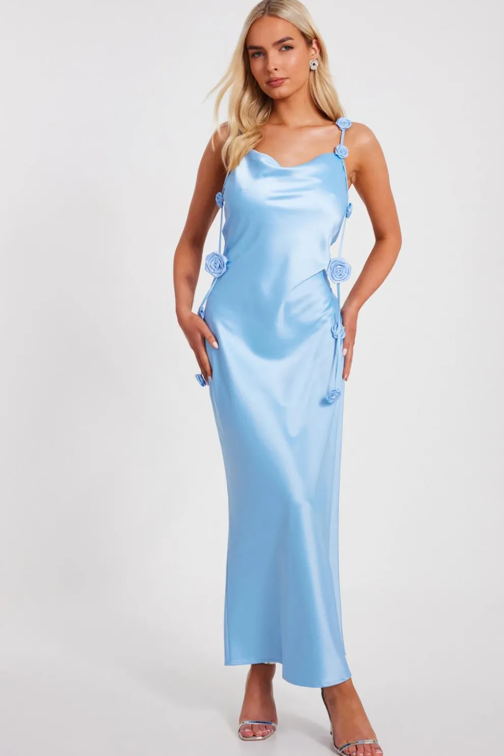 Light Blue Satin Midaxi Dress
