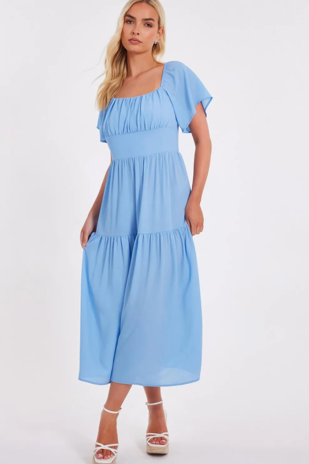 Light Blue Tiered Midaxi Dress
