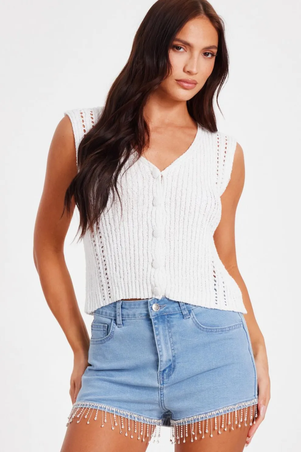 Light Denim Embellished Shorts