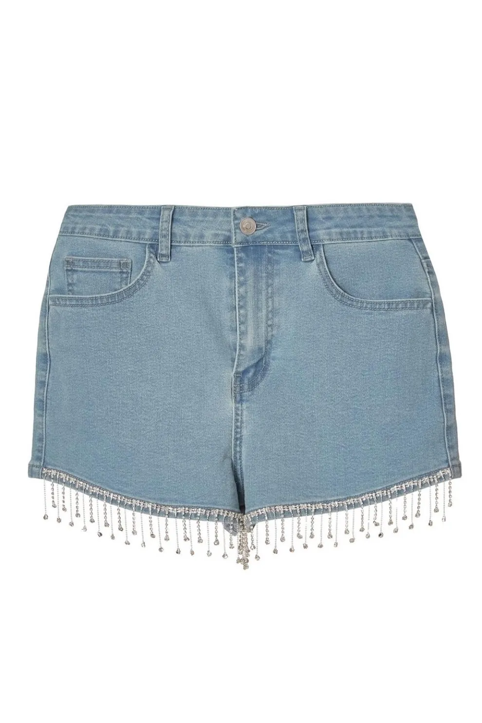 Light Denim Embellished Shorts