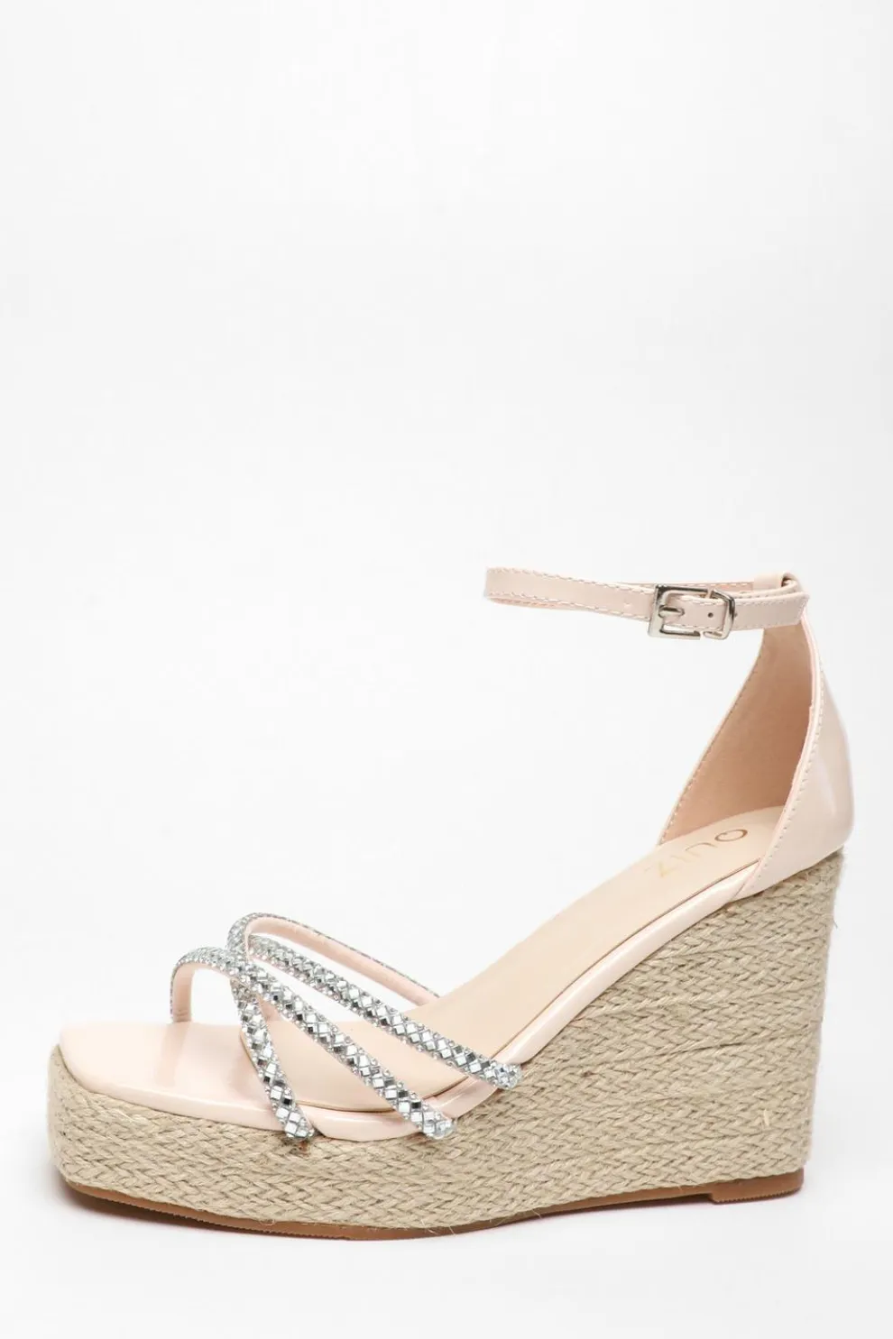 Light Pink Diamante Cross Strap Wedges