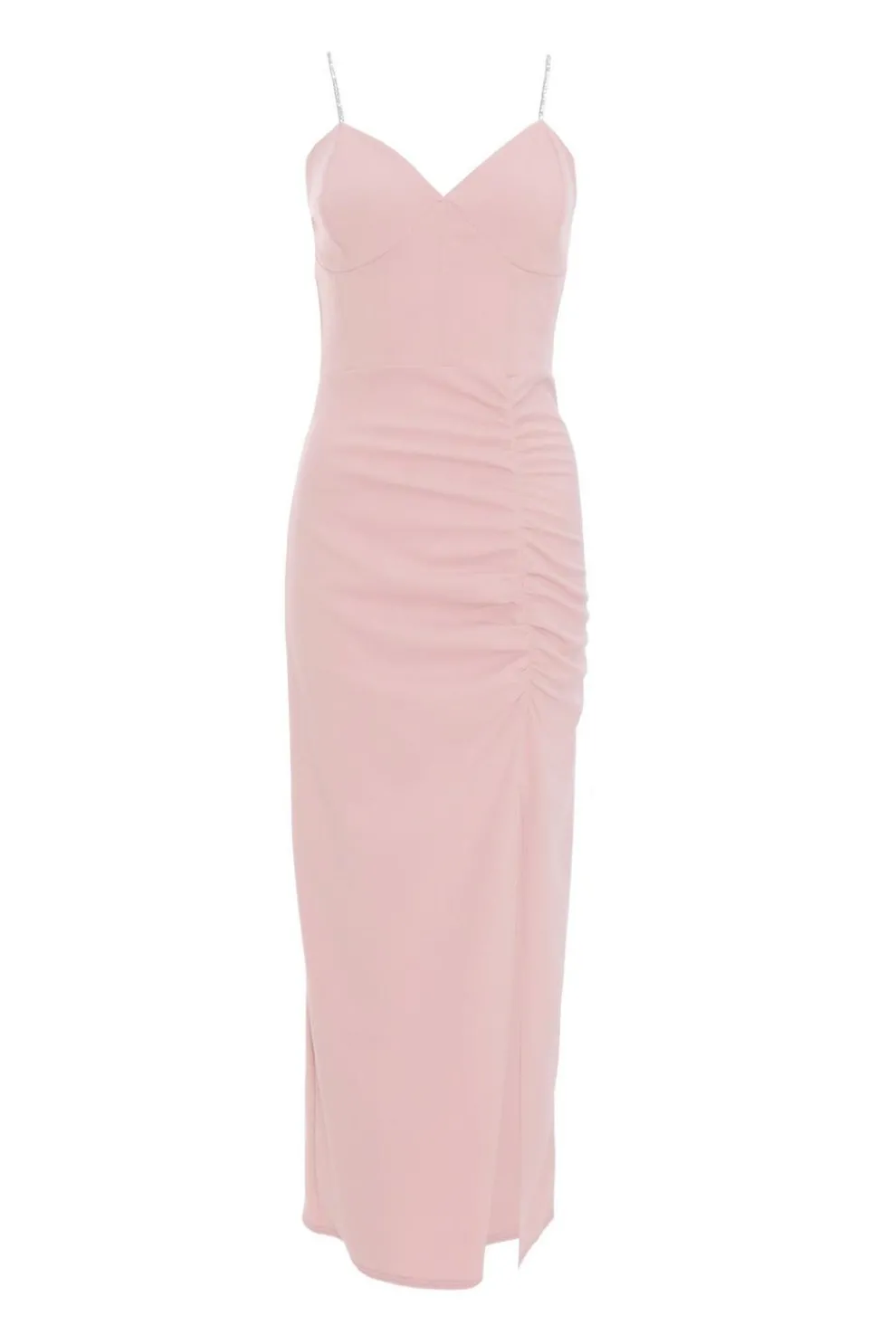 Light Pink Diamante Ruched Maxi Dress