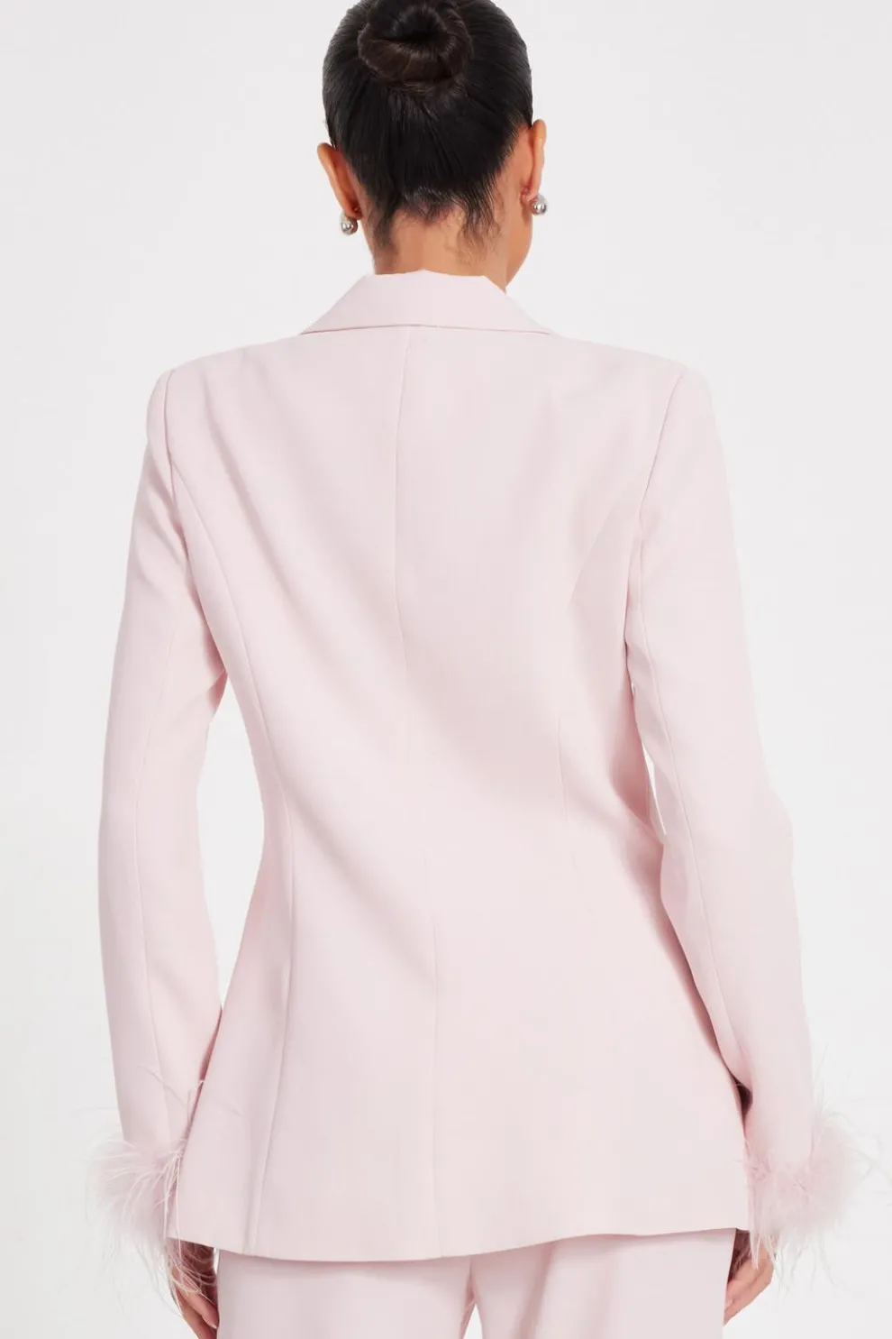 Light Pink Feather Trim Blazer