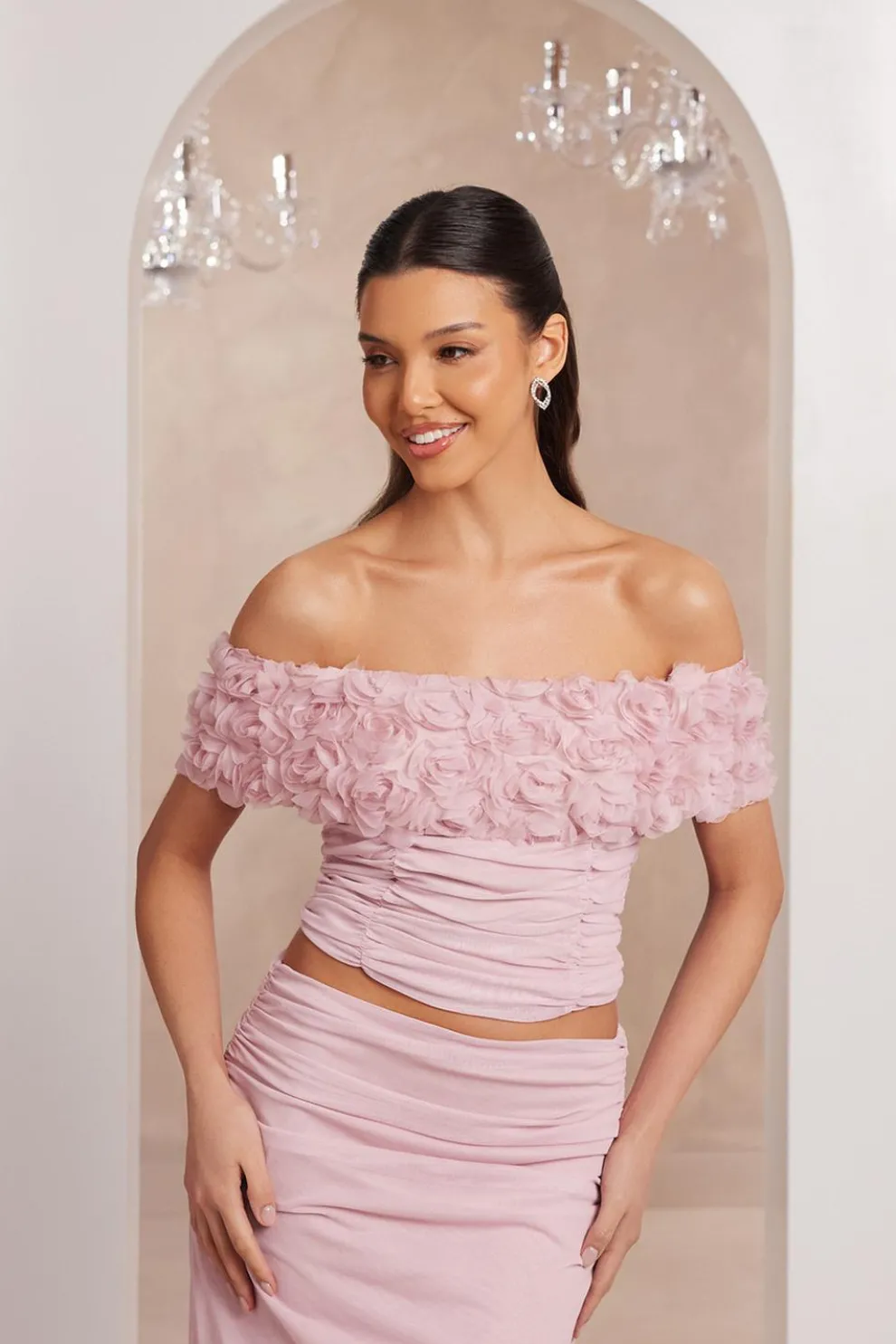 Light Pink Floral Mesh Top