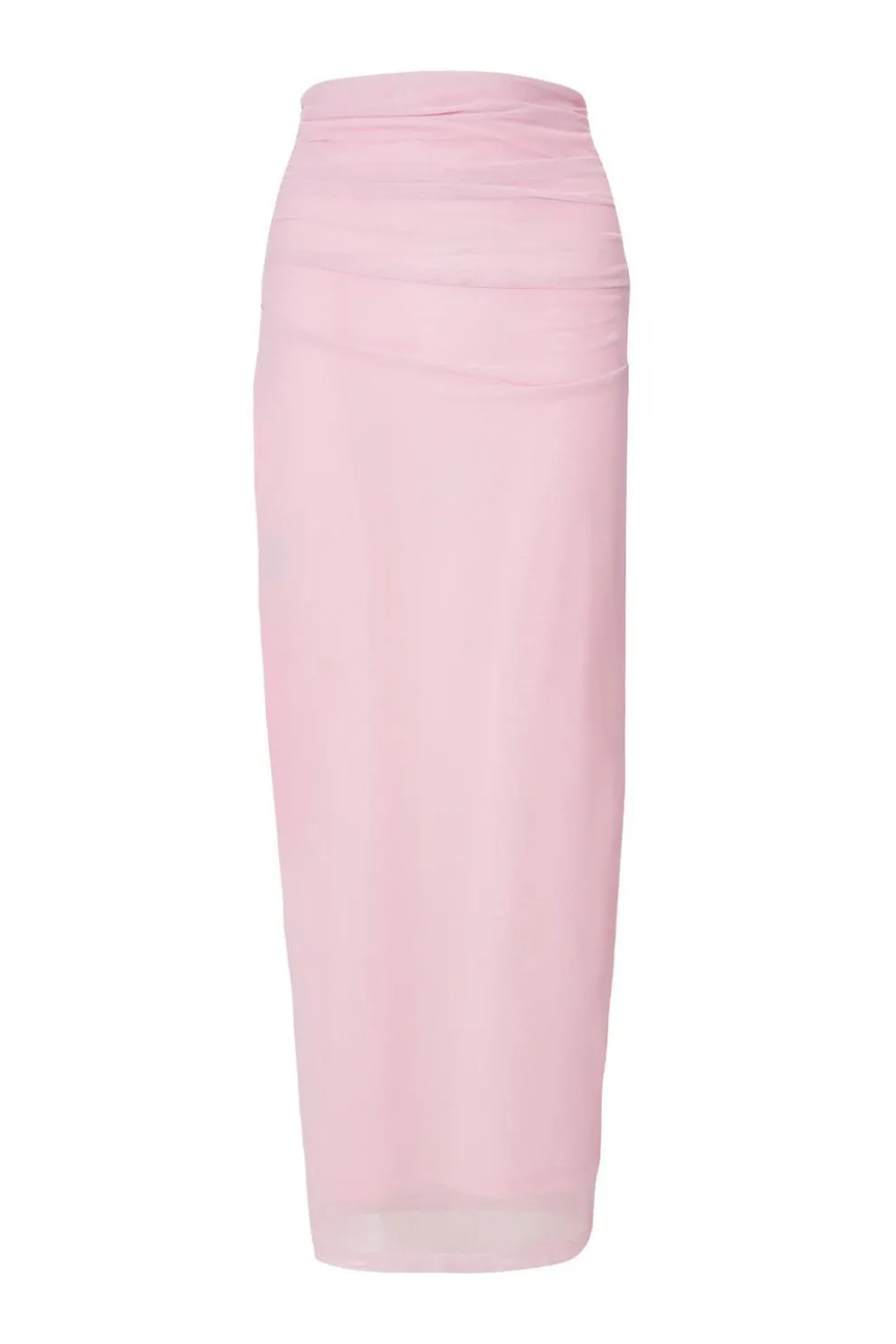 Light Pink Mesh Ruched Midaxi Skirt