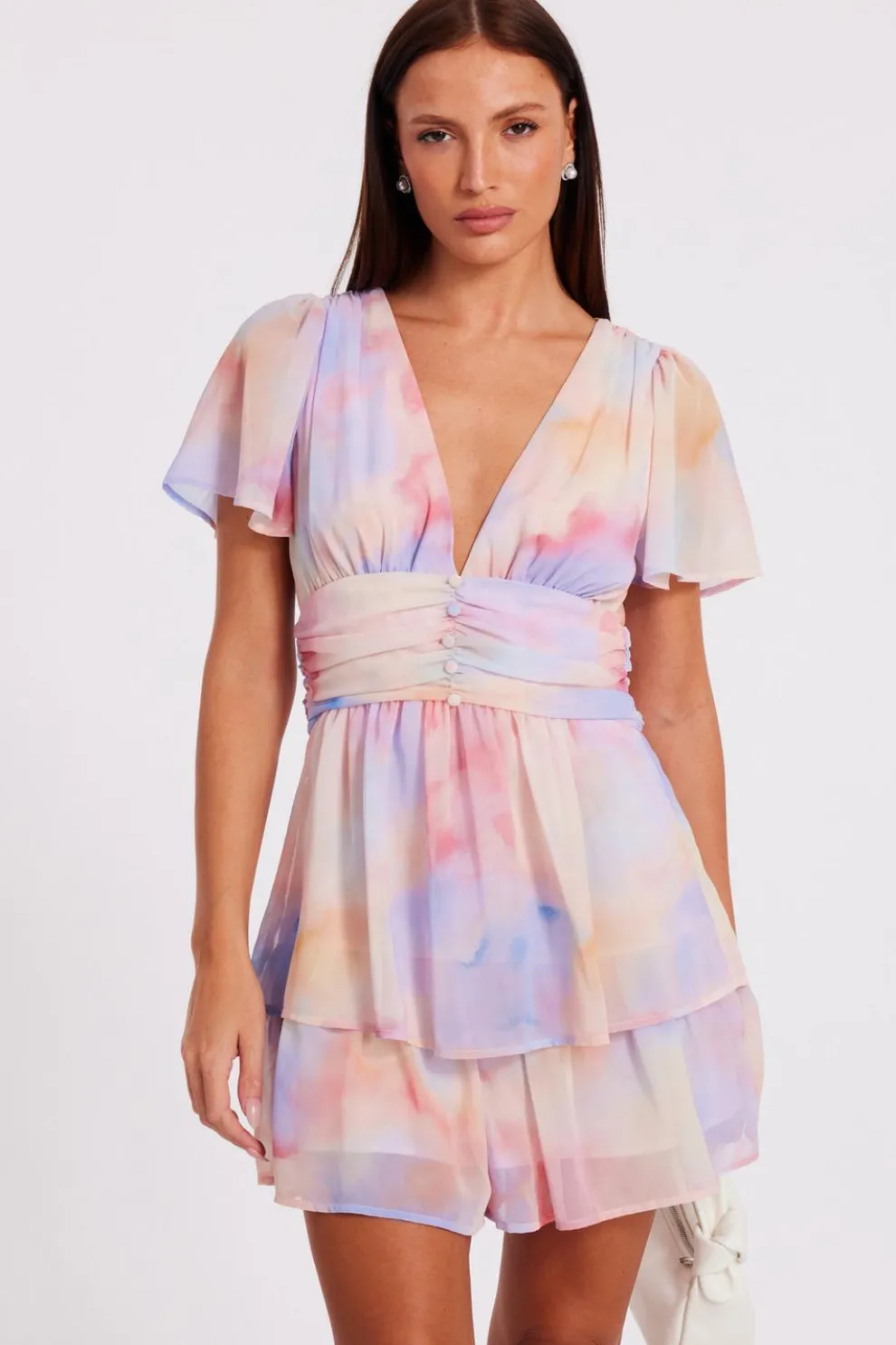 Light Pink Tie Dye Tiered Playsuit