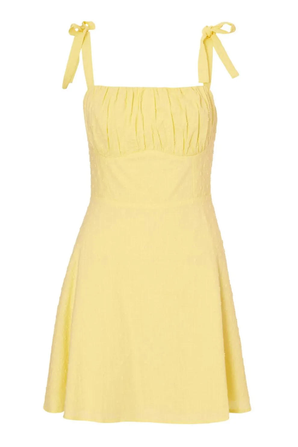 Light Yellow Dobby Ruched Dress