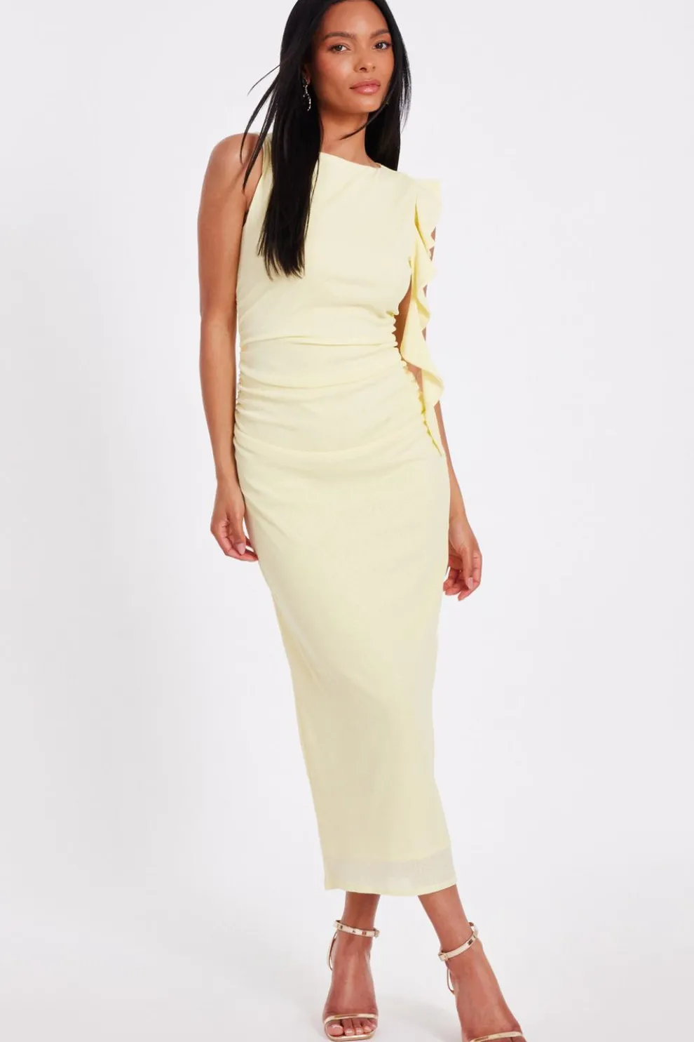 Light Yellow Frill Midi Dress