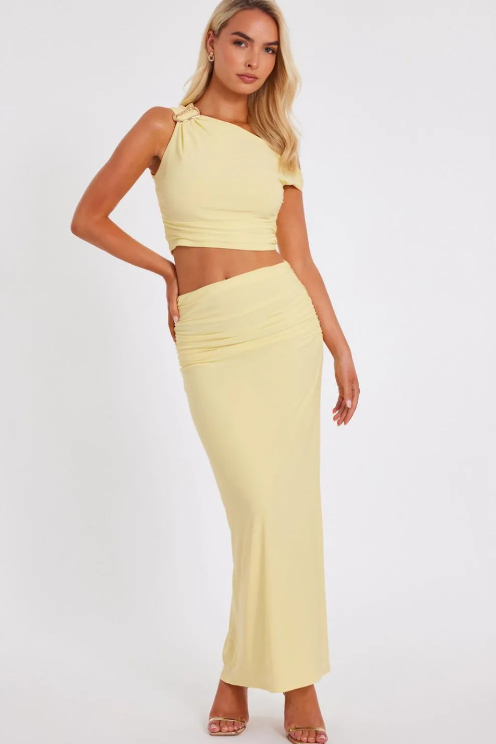 Light Yellow Ruched Maxi Skirt