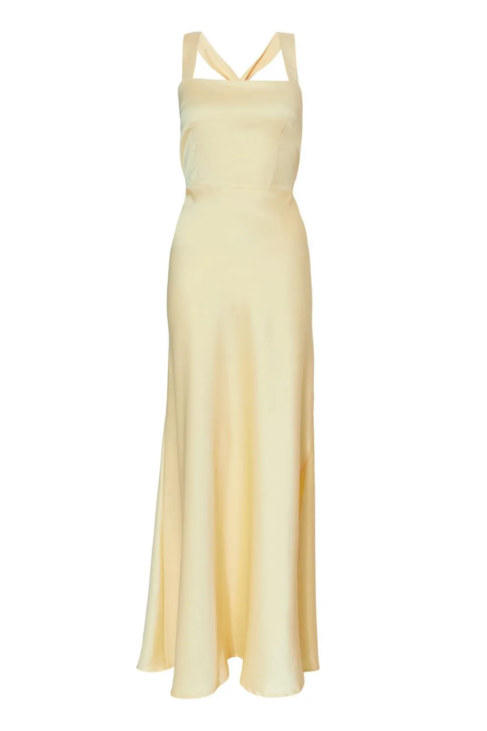 Light Yellow Satin Maxi Dress