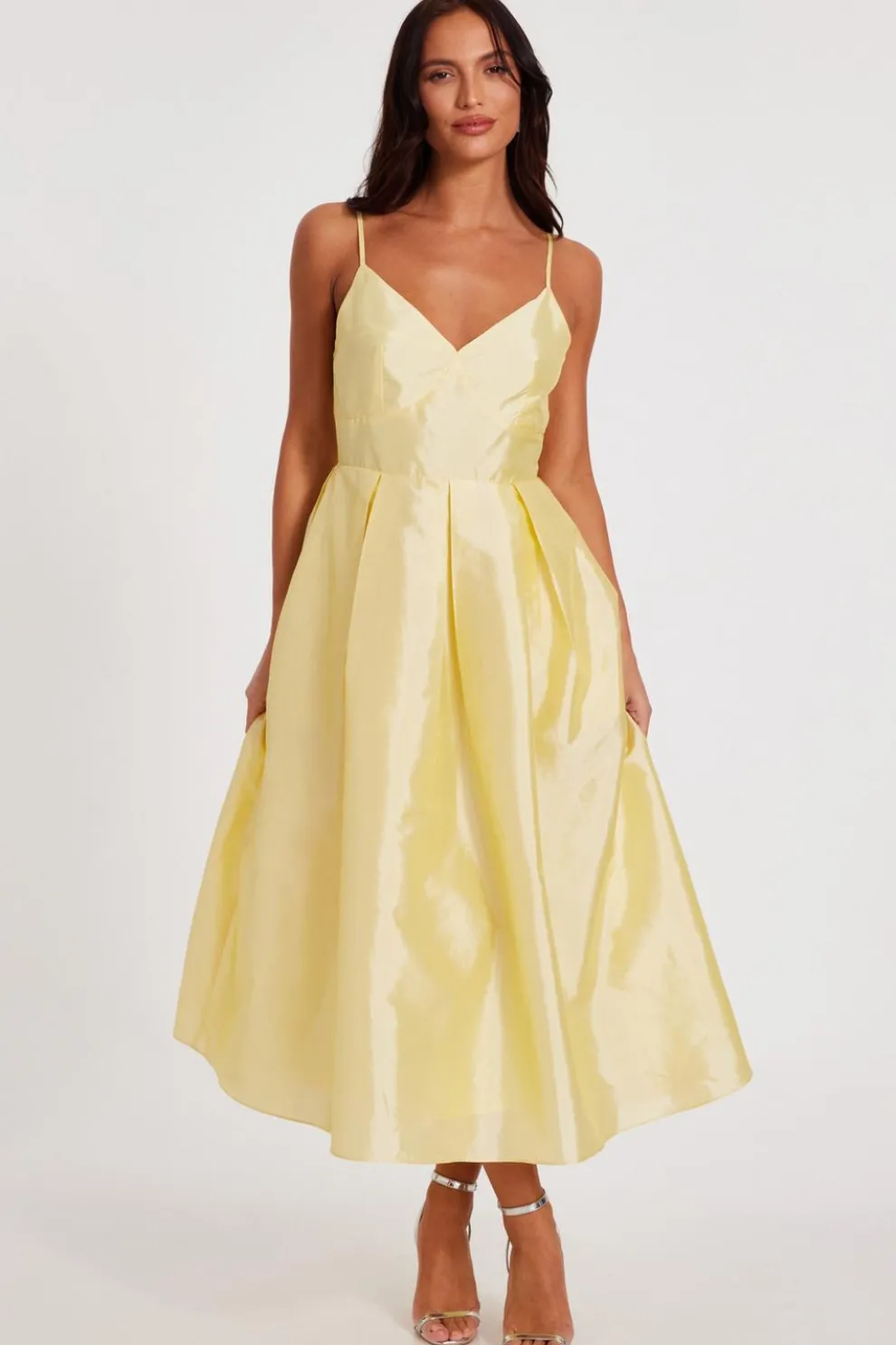 Light Yellow Taffeta Midaxi Dress