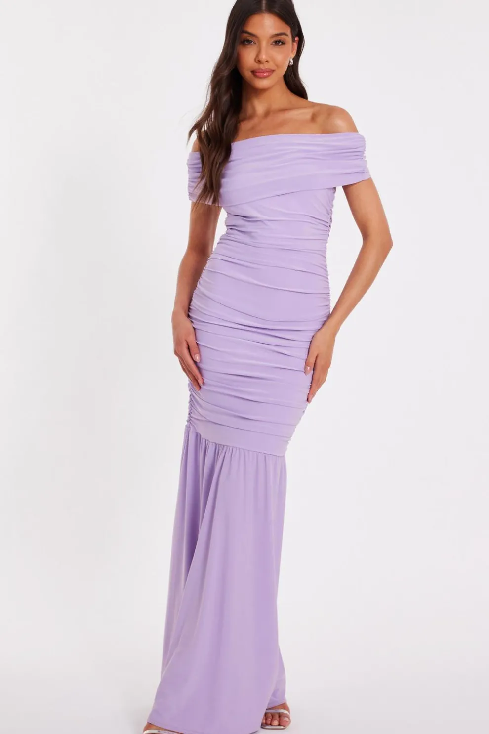 Lilac Bardot Drop Waist Maxi Dress