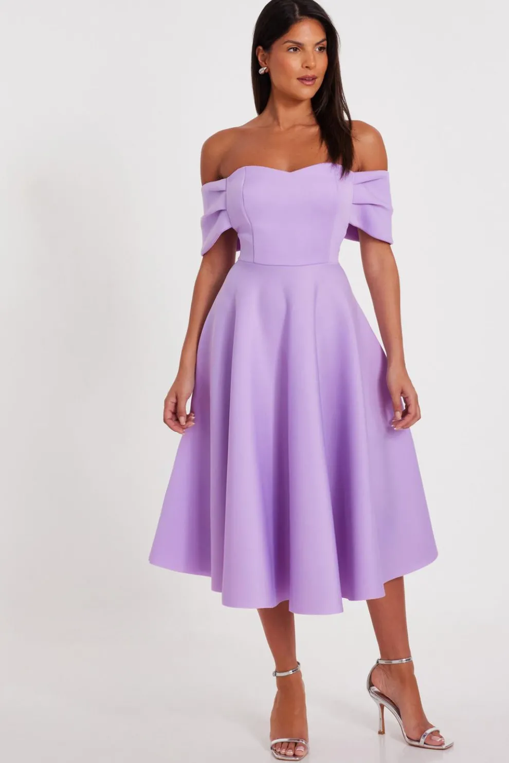 Lilac Bardot Midi Skater Dress