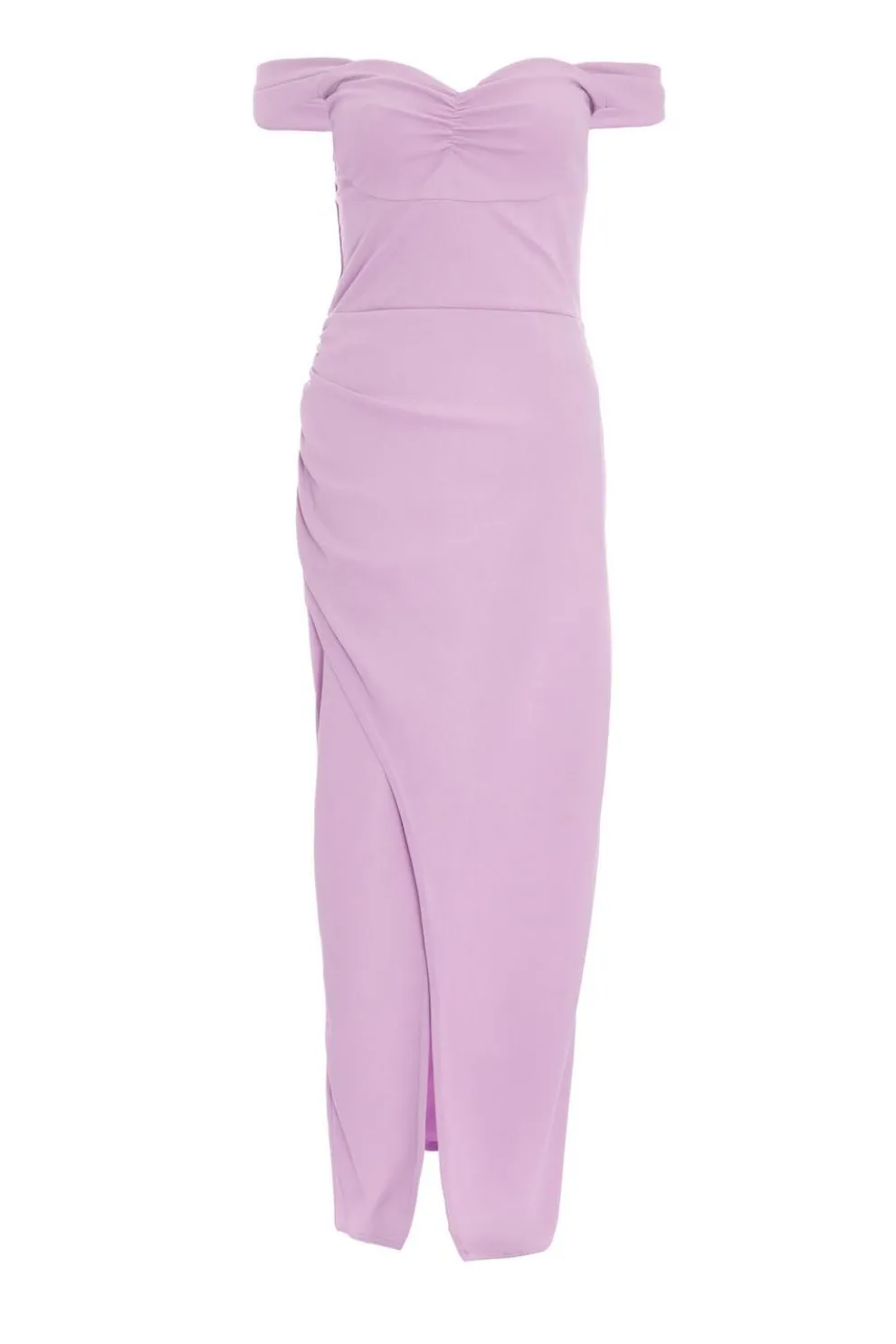 Lilac Bardot Ruched Maxi Dress