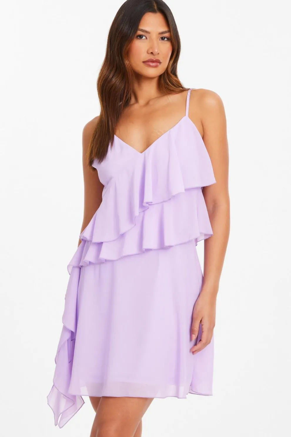 Lilac Chiffon Frill Mini Skater Dress