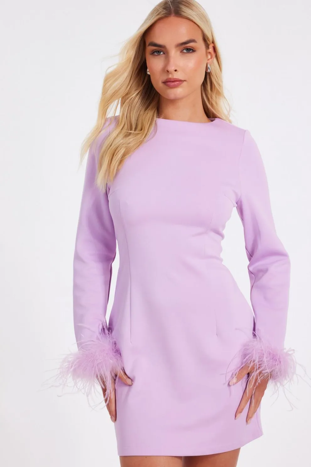 Lilac Feather Trim Mini Dress