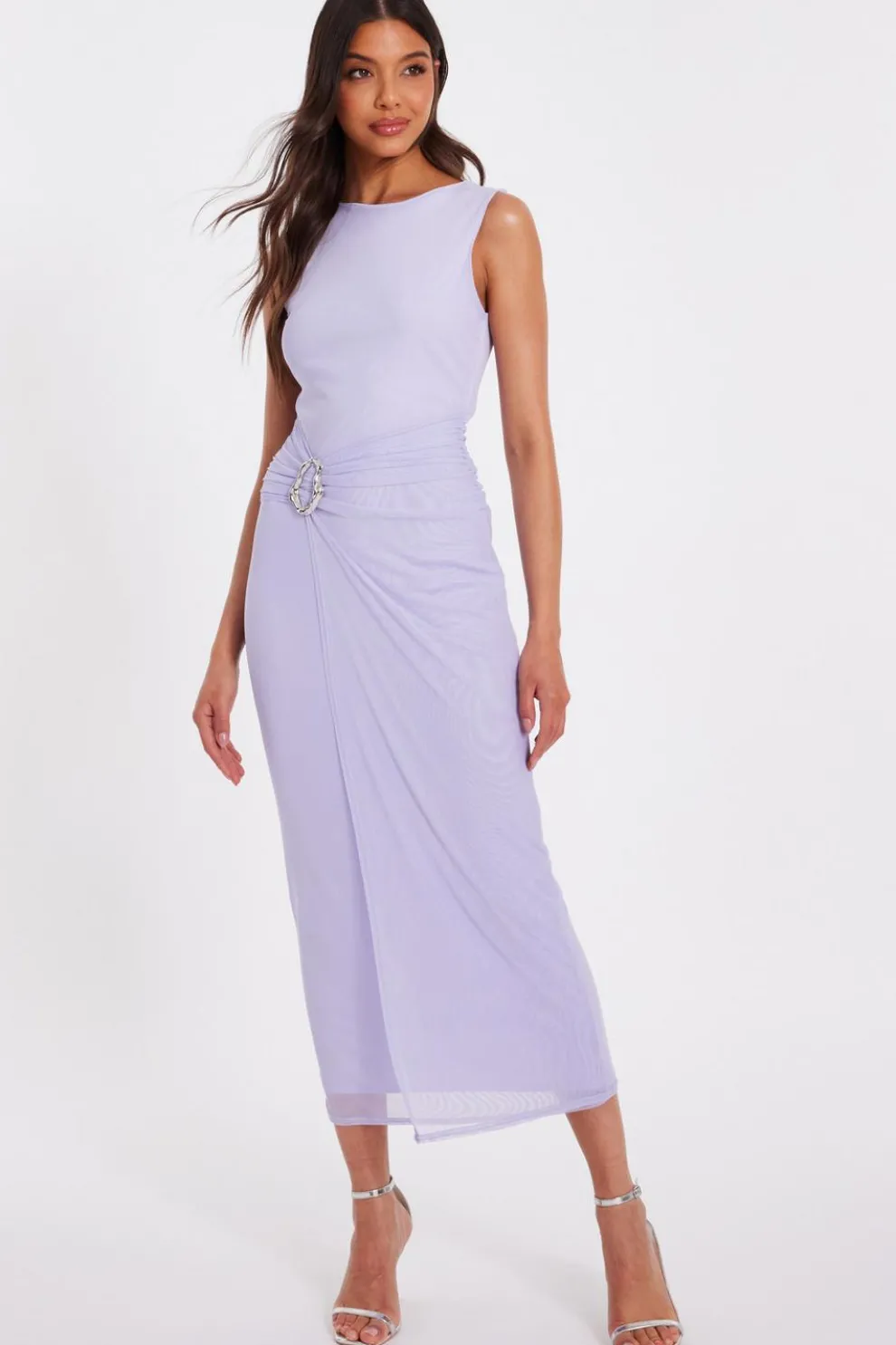 Lilac Mesh Buckle Midaxi Dress