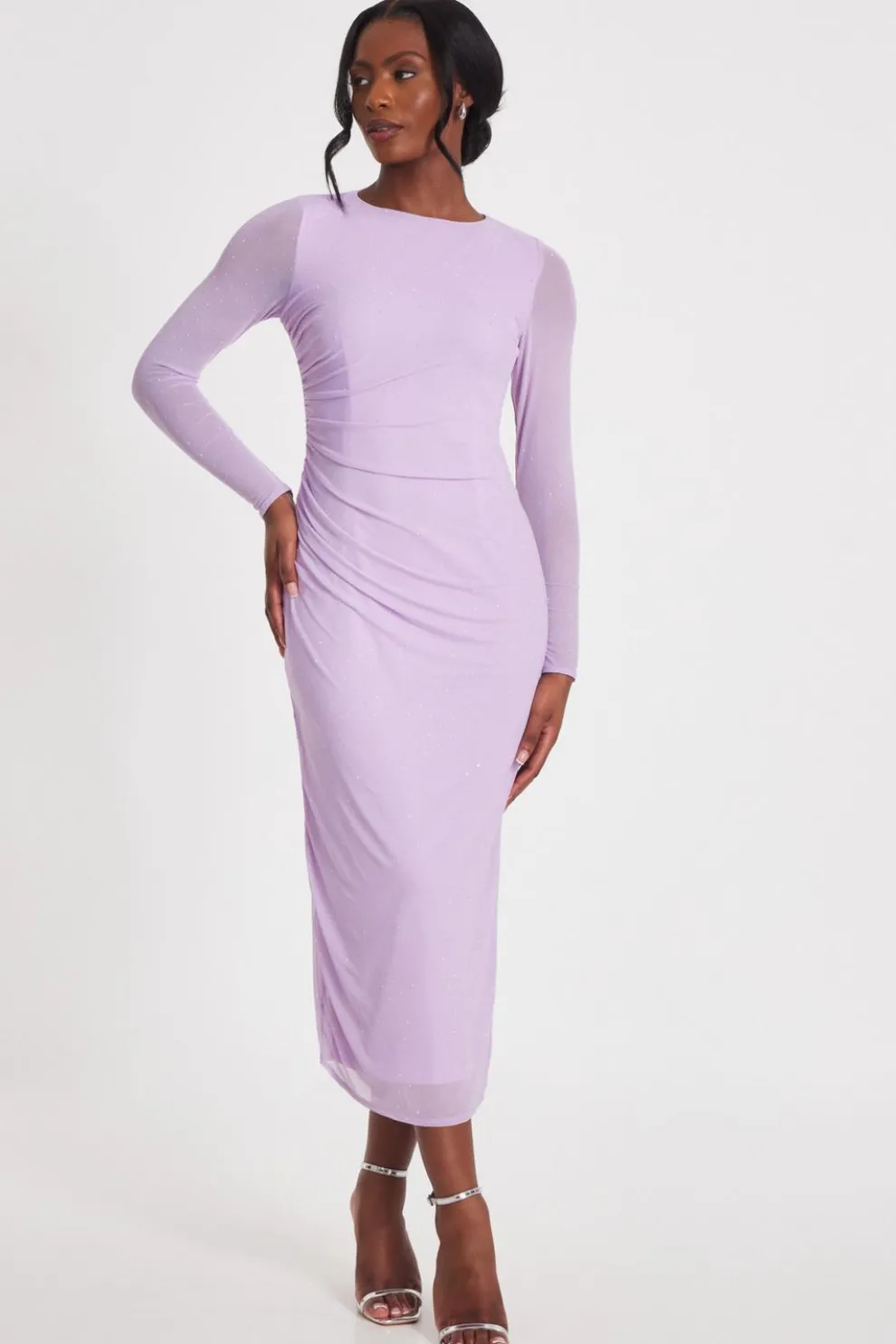 Lilac Mesh Diamante Midaxi Dress