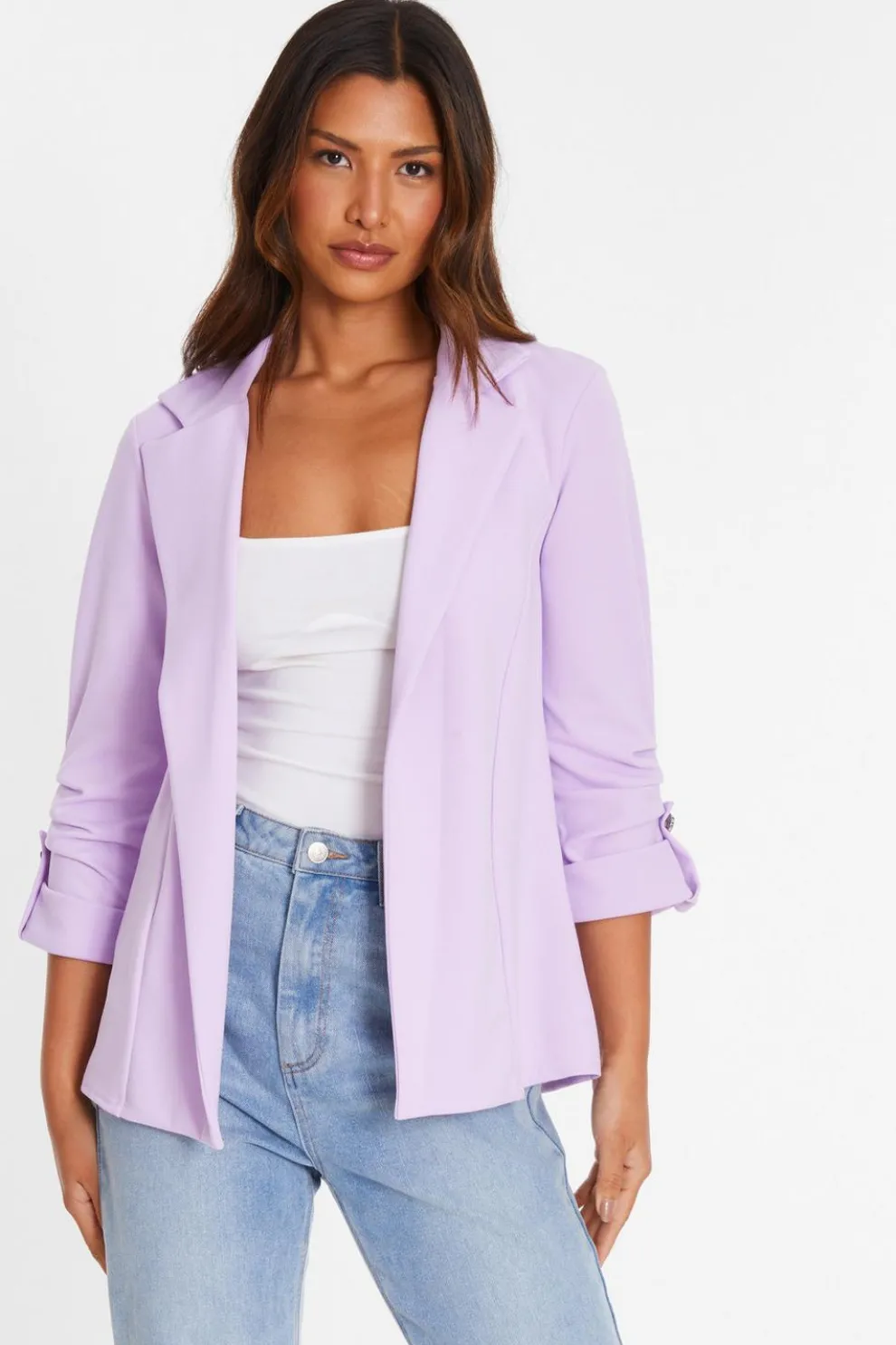 Lilac Ruched Sleeve Tailored Blazer