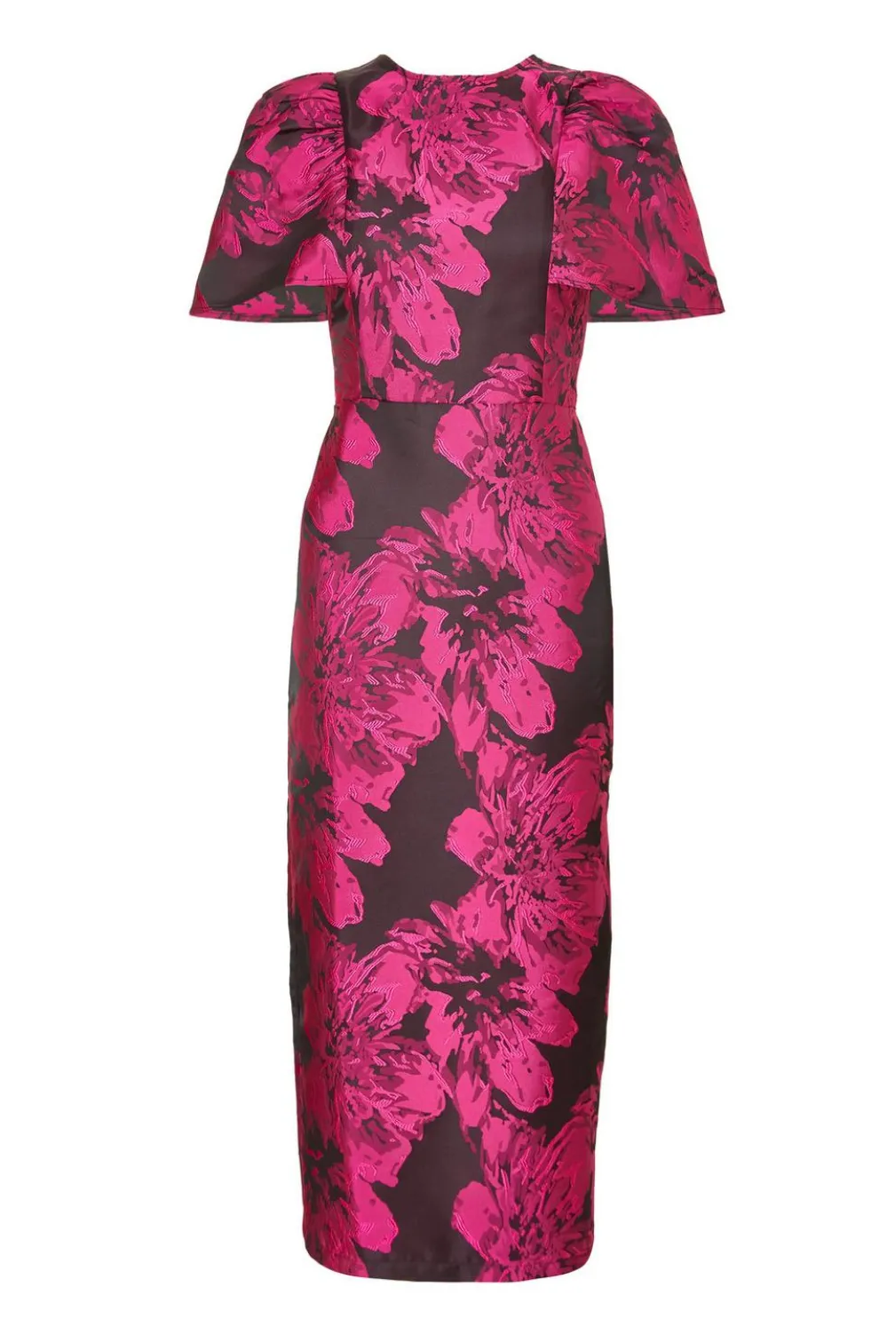 Magenta Floral Short Sleeve Midaxi Dress