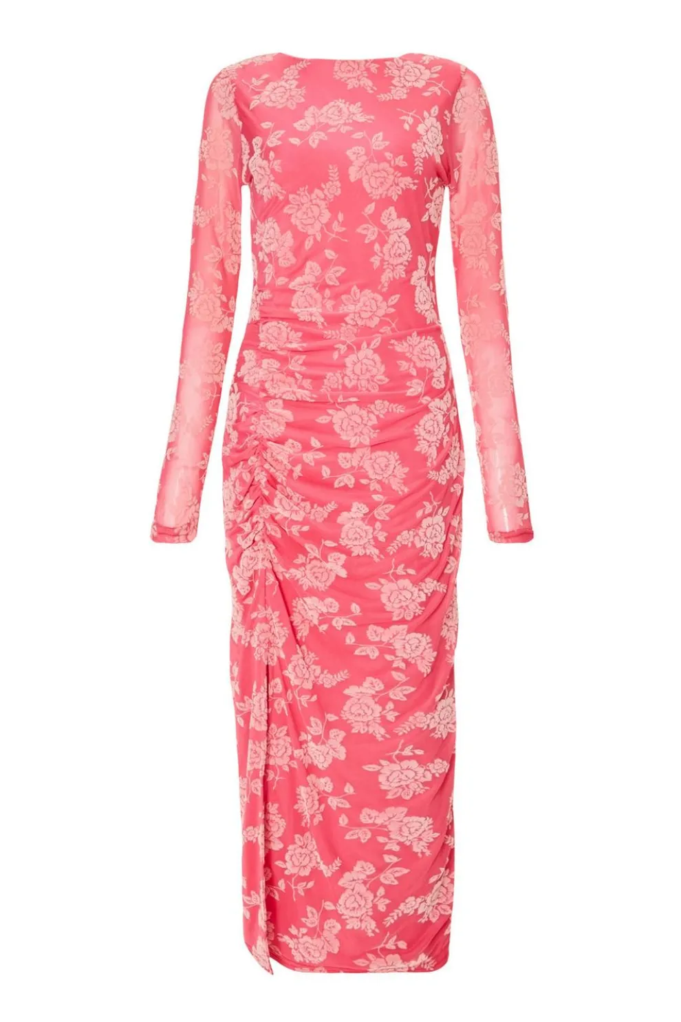 Magenta Mesh Floral Midaxi Dress