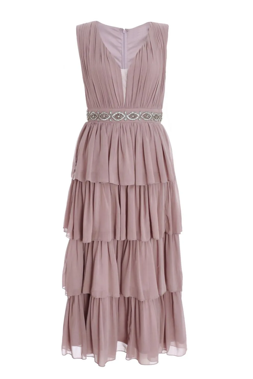 Mauve Chiffon Tiered Midi Dress
