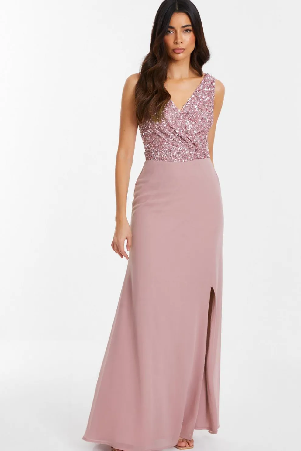 Mauve Embellished Chiffon Maxi Dress