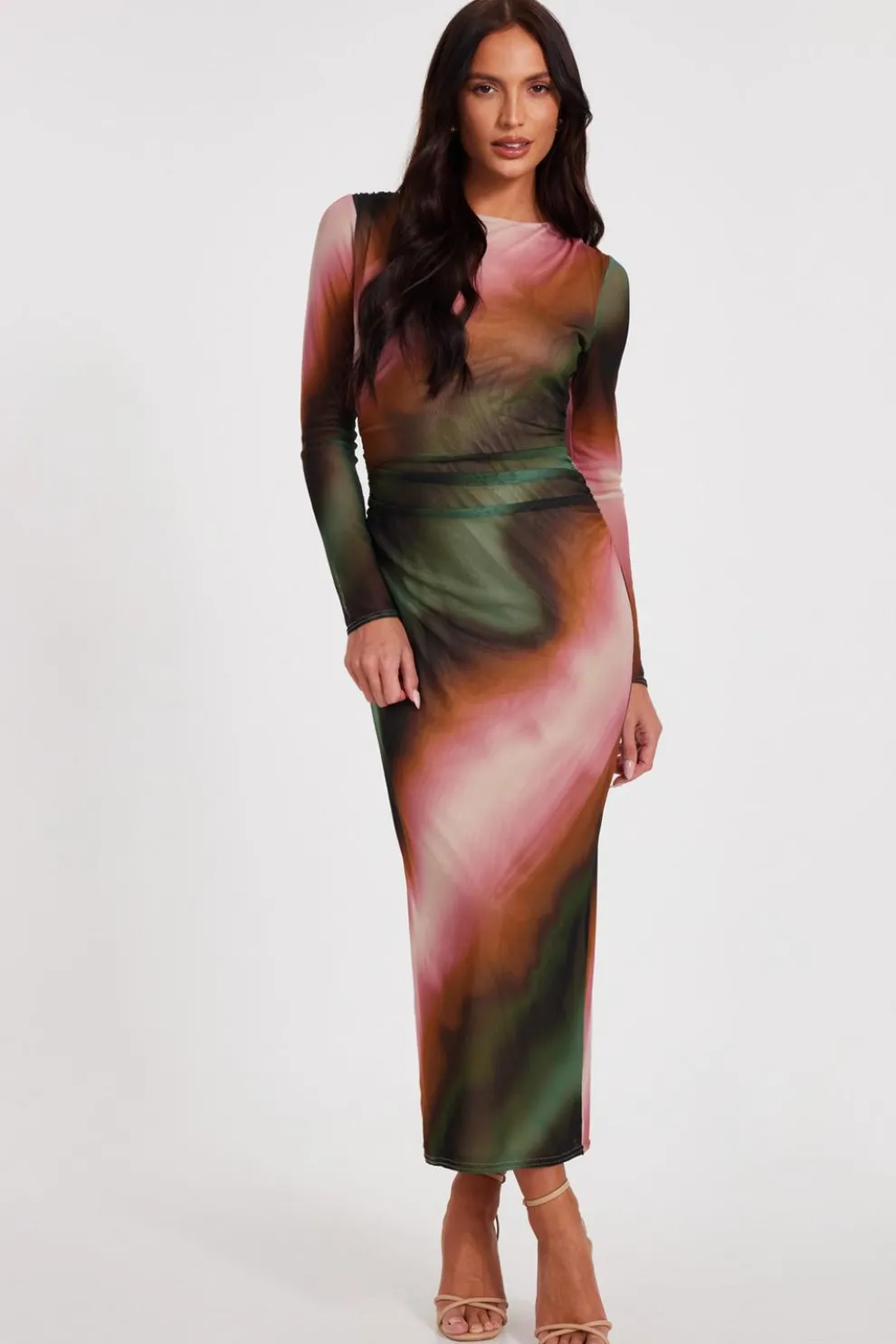 Mesh Marble Print Midaxi Dress