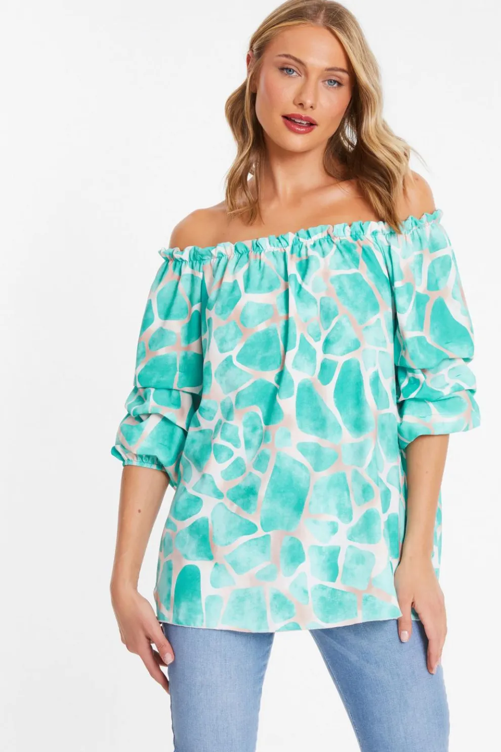 Mint Giraffe Print Bardot Top