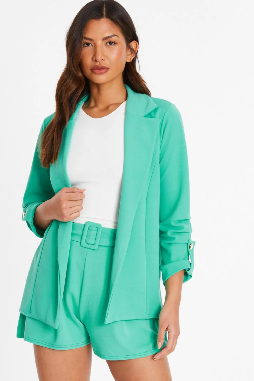 Mint Ruched Sleeve Tailored Blazer
