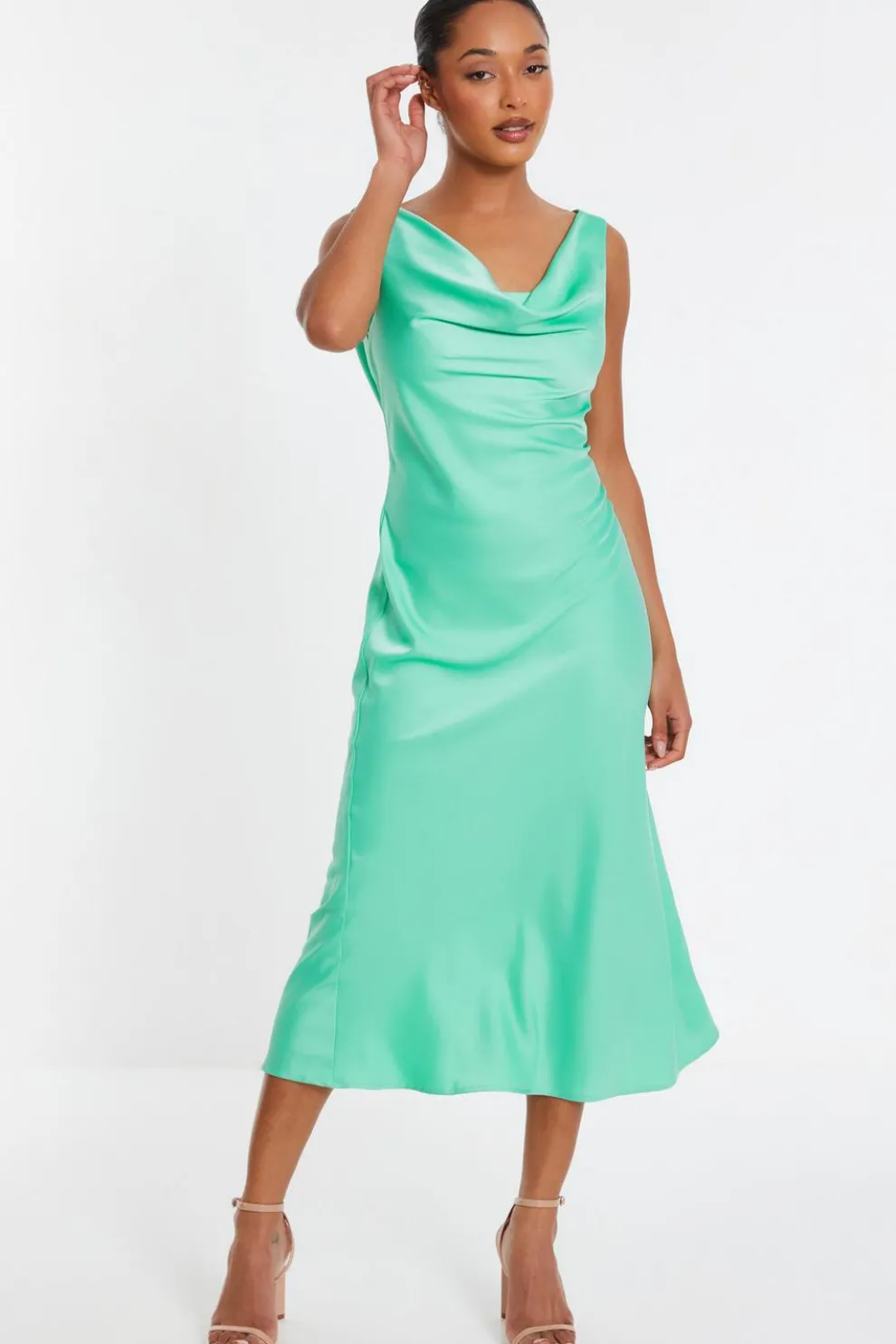 Mint Satin Slip Midi Dress