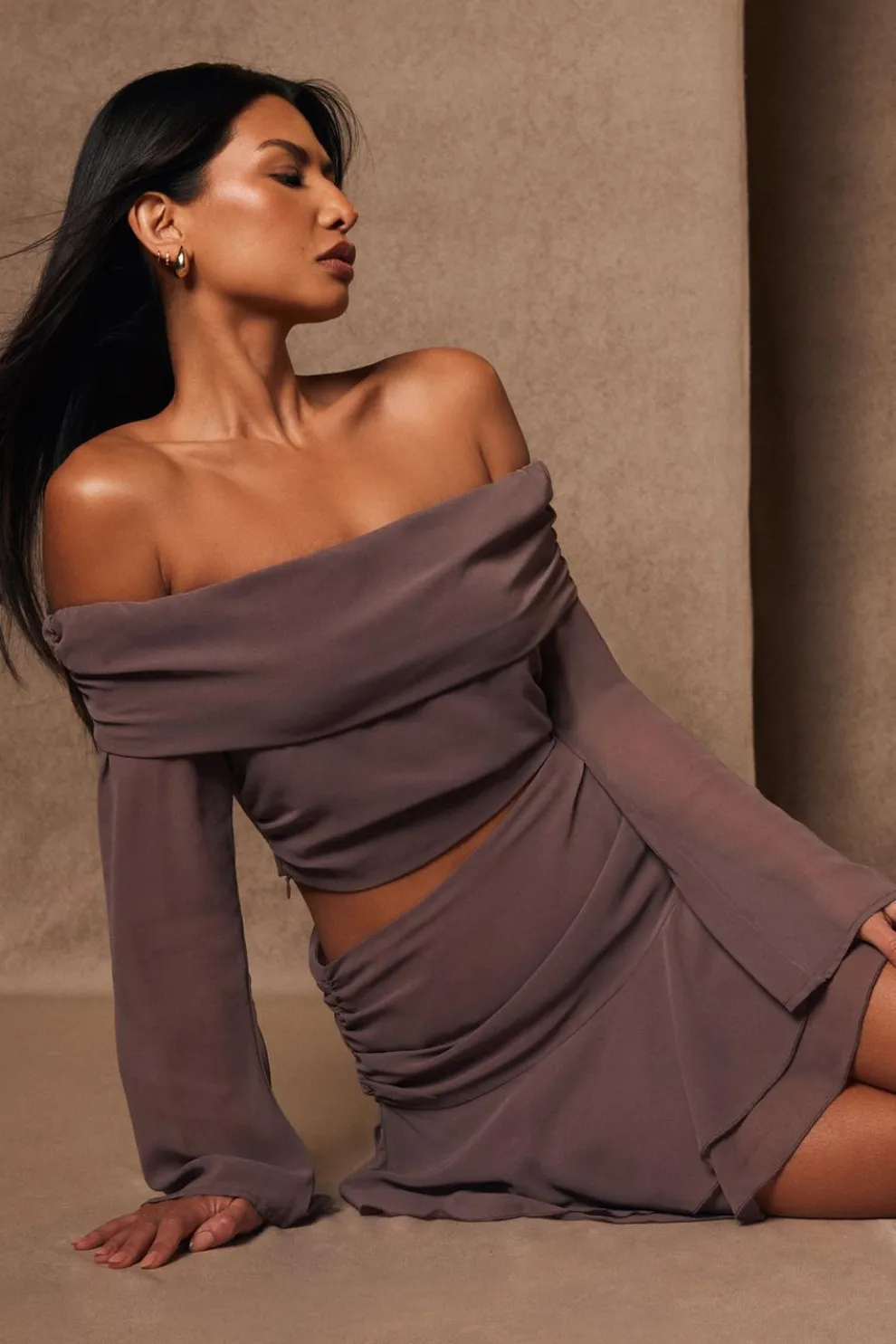 Mocha Chiffon Ruffle Crop Top