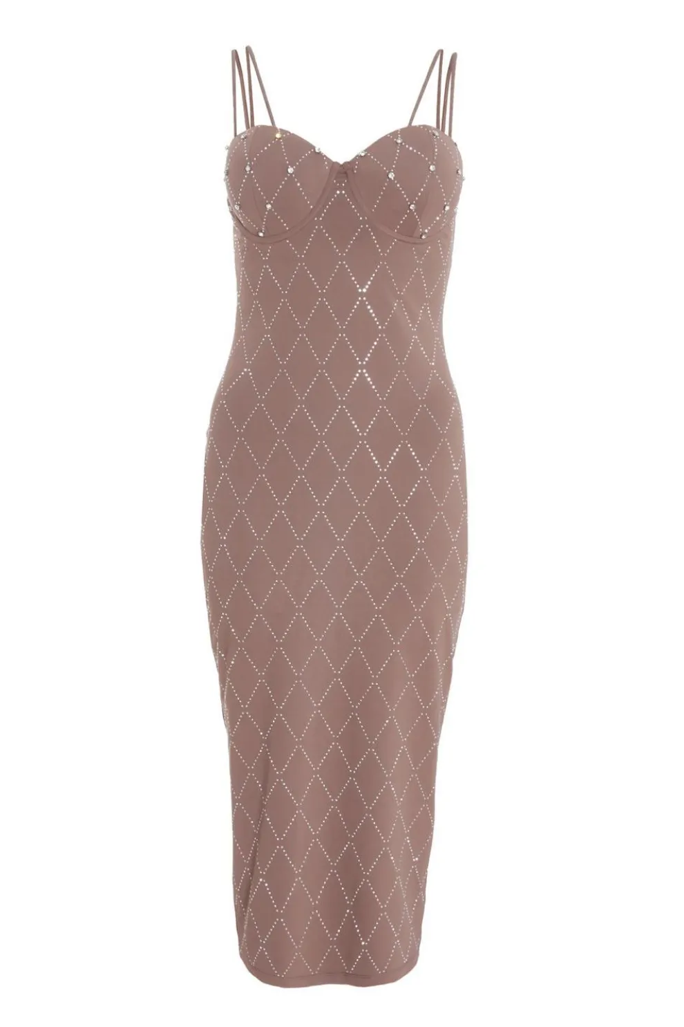 Mocha Rhinestone Bodycon Midi Dress
