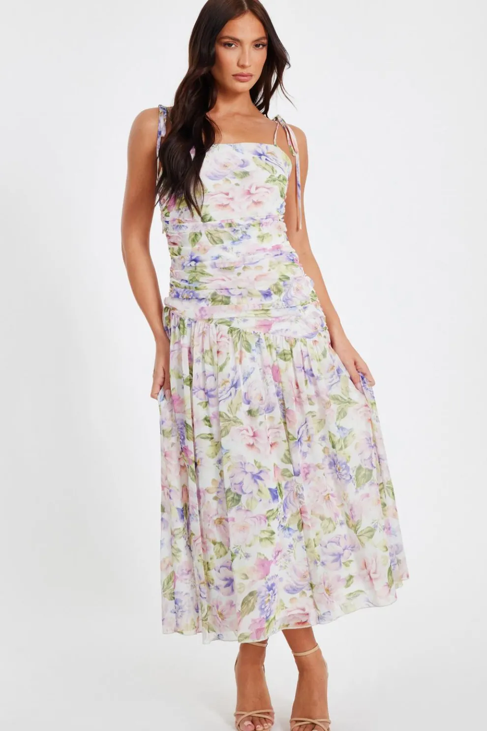 Multi Chiffon Ruched Midaxi Dress