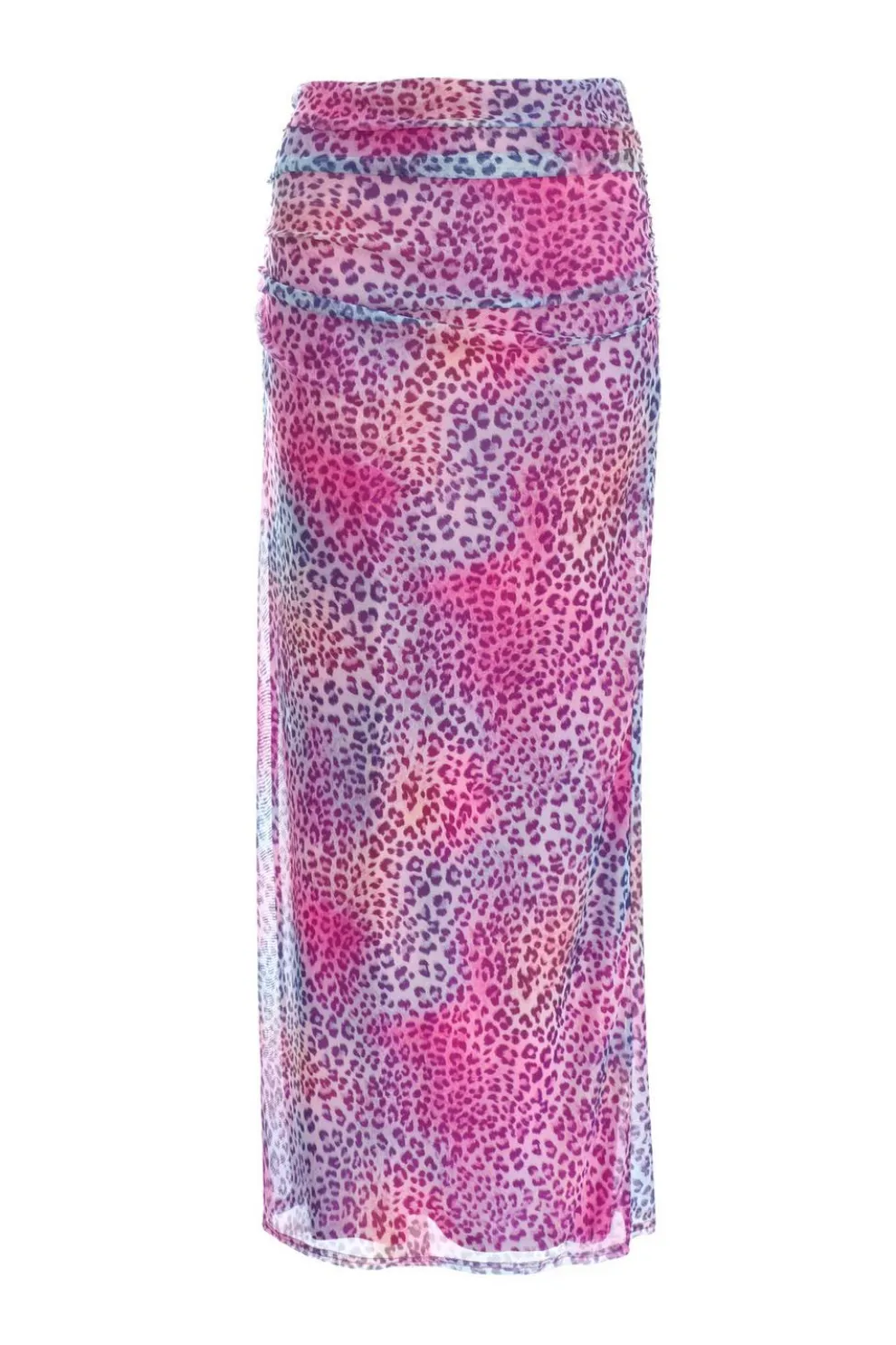 Multicolored Leopard Print Mesh Maxi Skirt