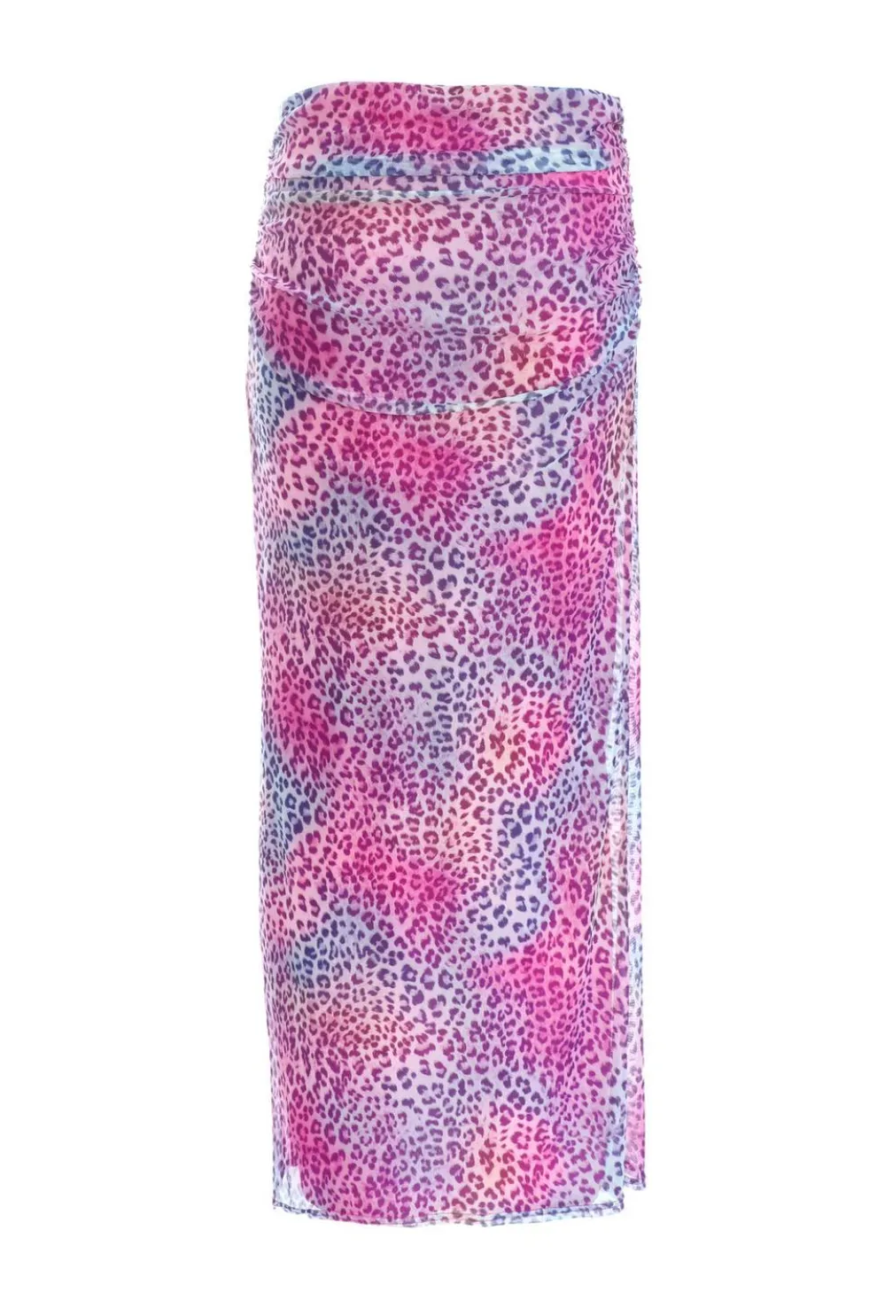Multicolored Leopard Print Mesh Maxi Skirt