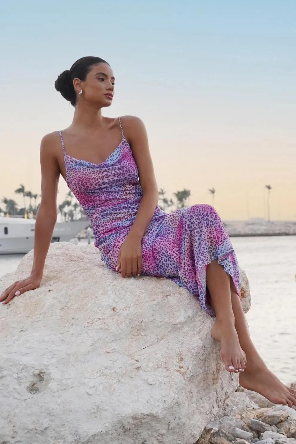 Multicoloured Animal Print Mesh Midaxi Dress