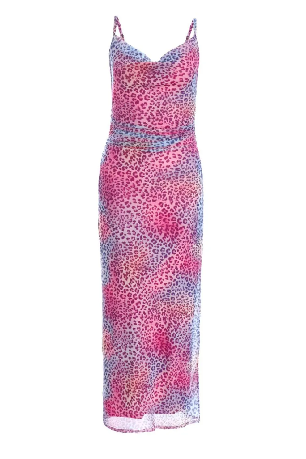 Multicoloured Animal Print Mesh Midaxi Dress