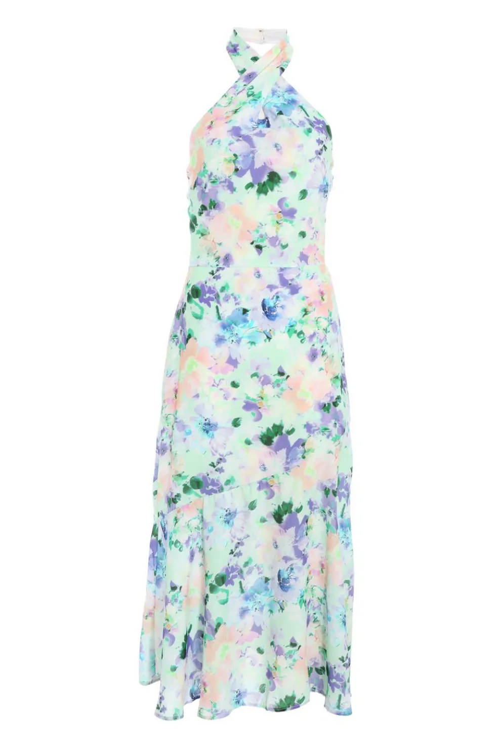Multicoloured Floral Halter Neck Midi Dress