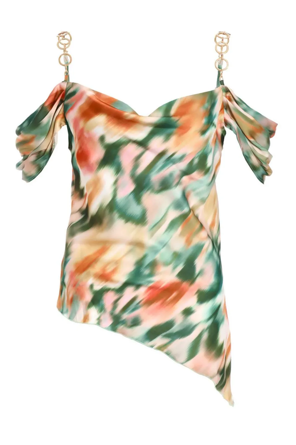 Multicoloured Marble Print Satin Asymmetric Top