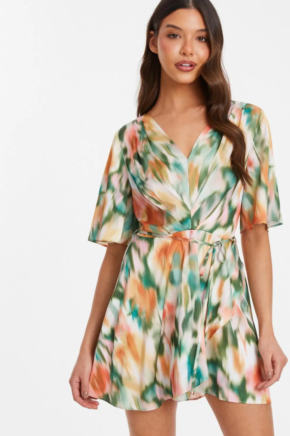 Multicoloured Marble Print Satin Playsuit