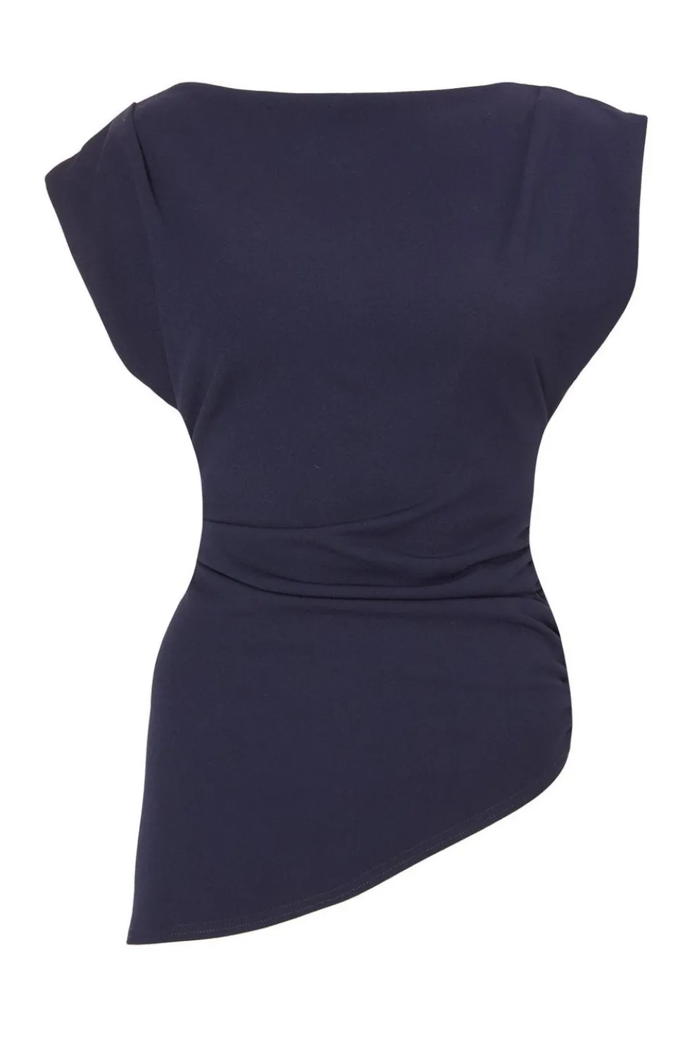 Navy Asymmetric Boat Neck Top