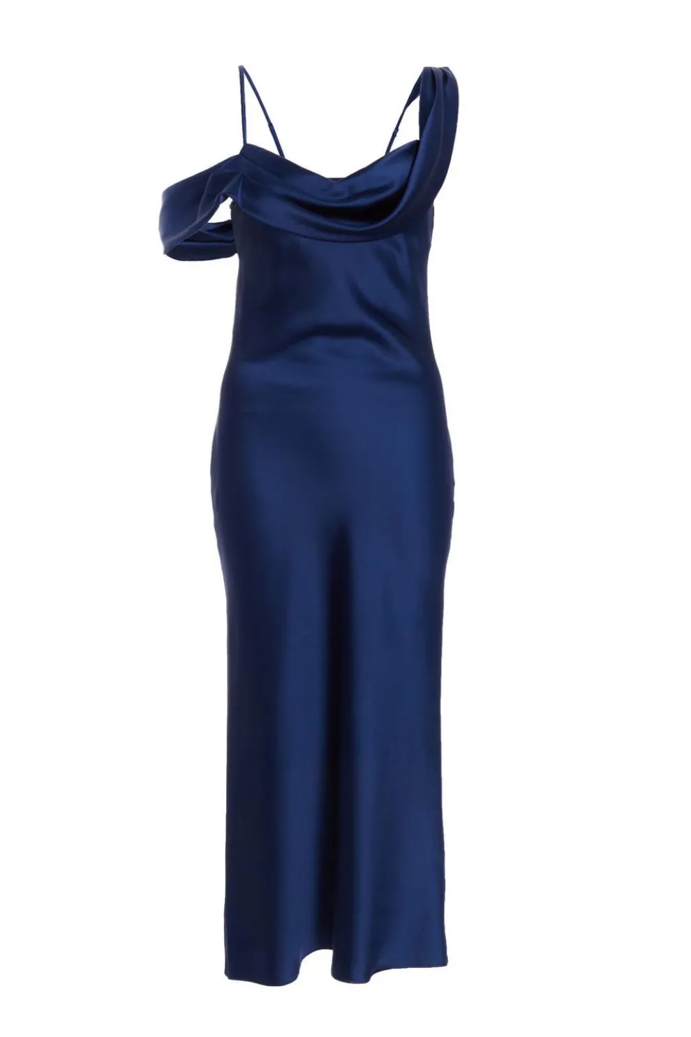 Navy Asymmetric Cowl Midaxi Dress