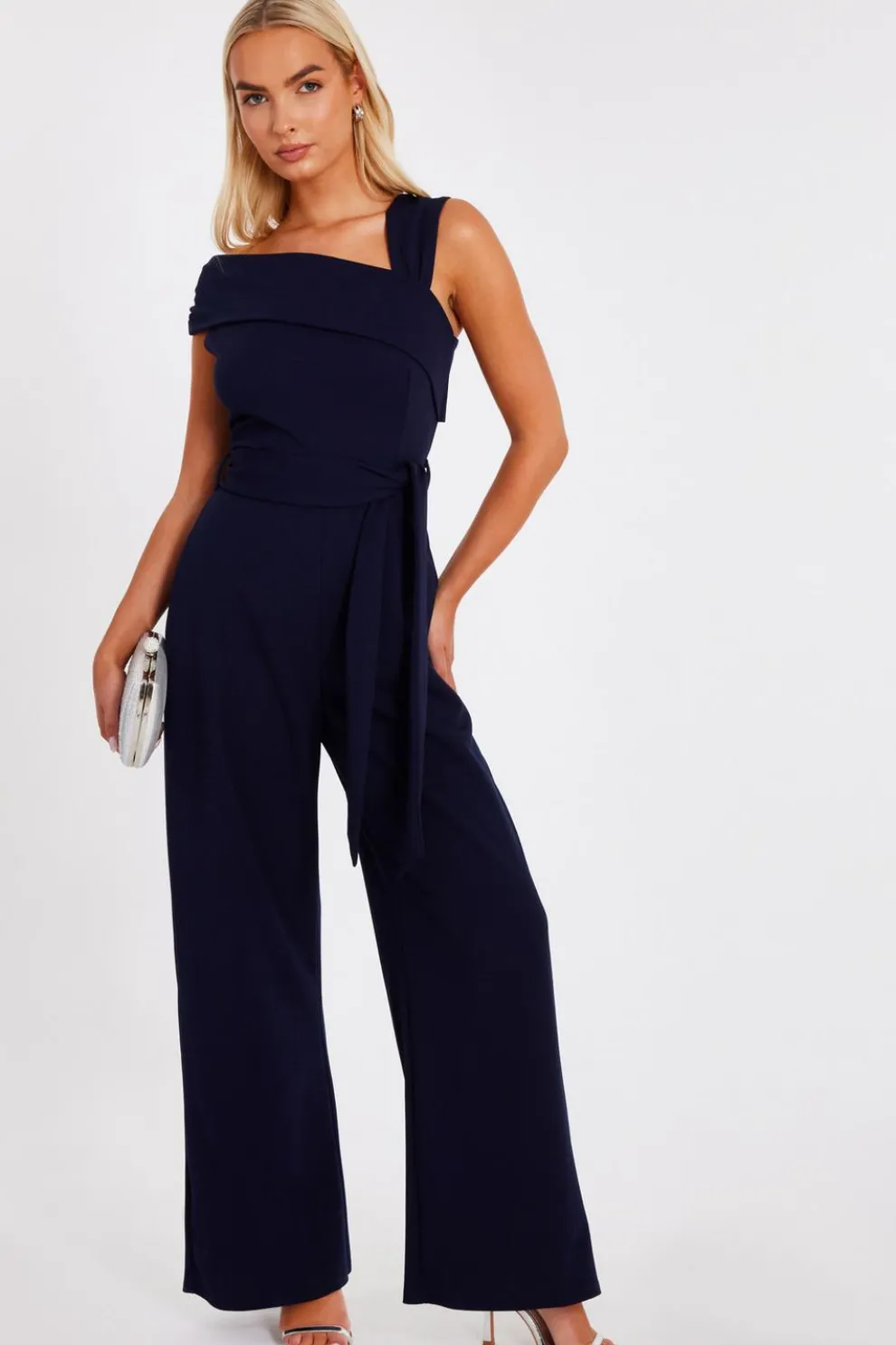 Navy Asymmetric Wide Leg Jumpsuit