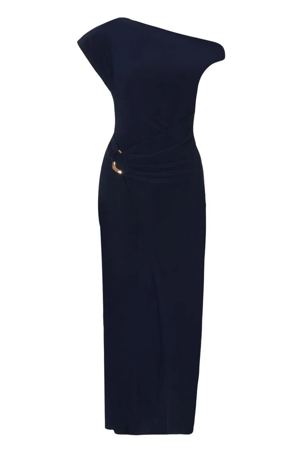 Navy Asymmetric Wrap Midaxi Dress