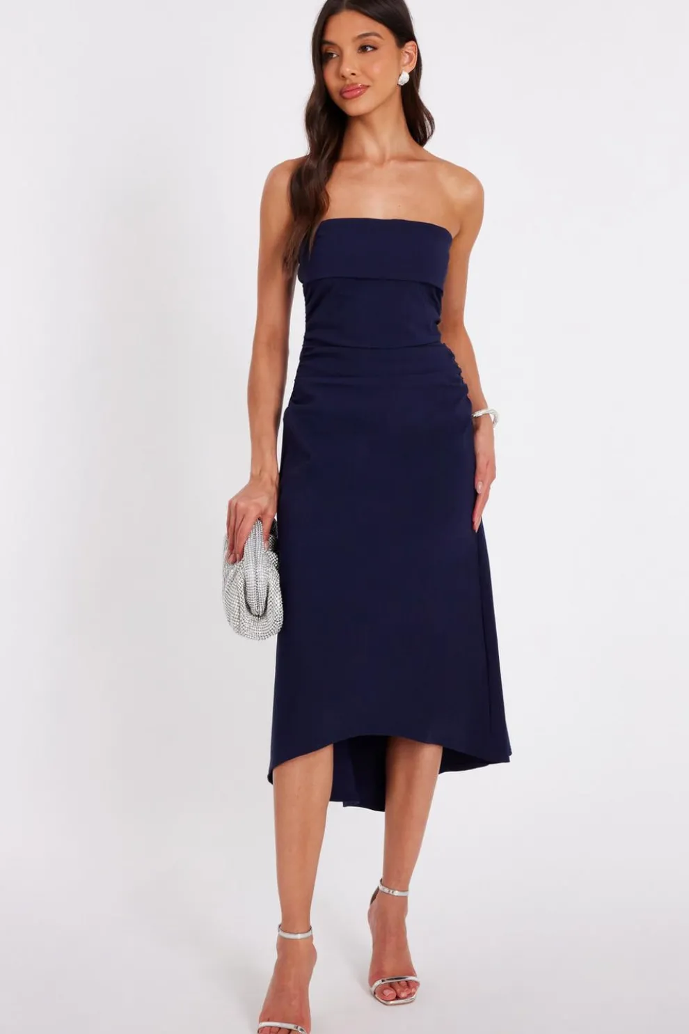 Navy Bandeau Midi Dress