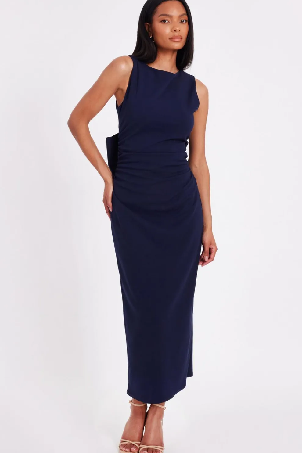 Navy Bow Back Midaxi Dress