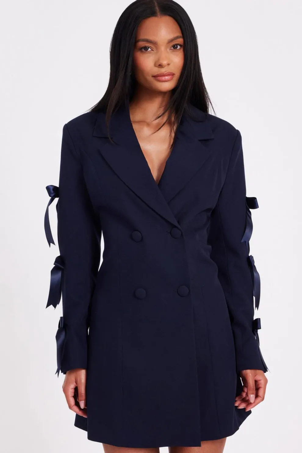 Navy Bow Sleeve Blazer Dress