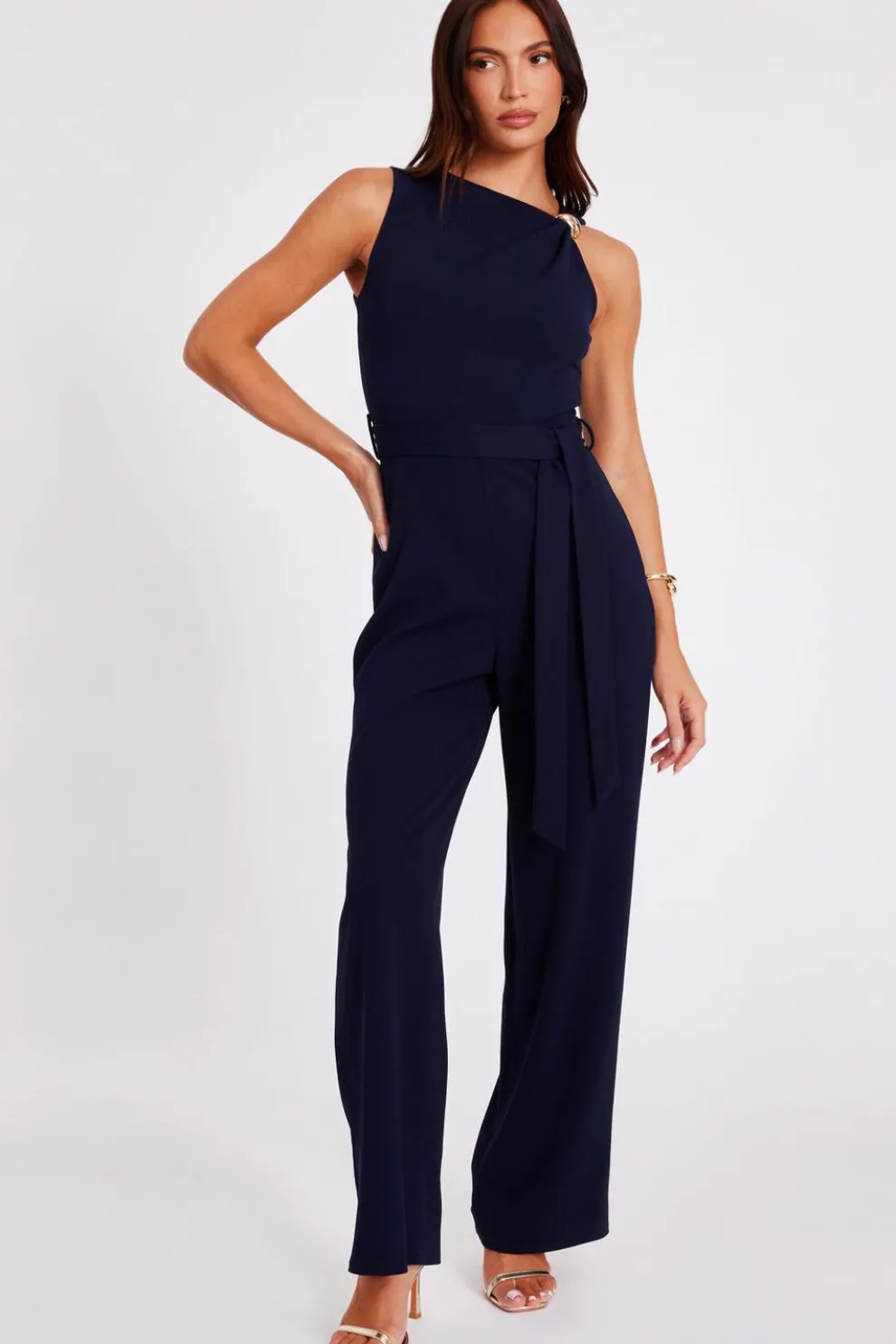Navy Buckle Detail Jumpsuit
