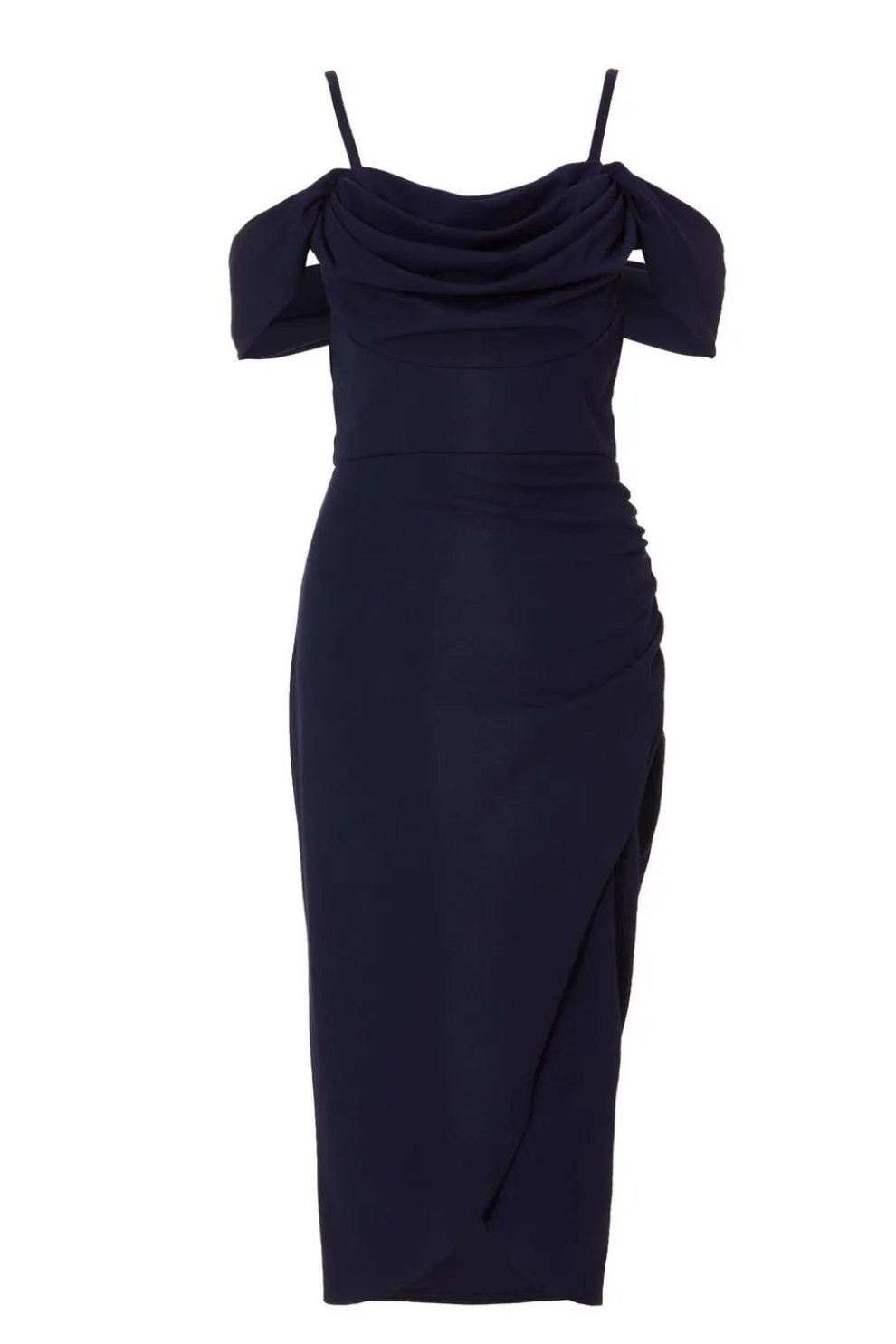 Navy Cold Shoulder Midi Dress